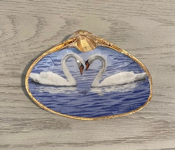 Clam Shell Dish with Swan Lake