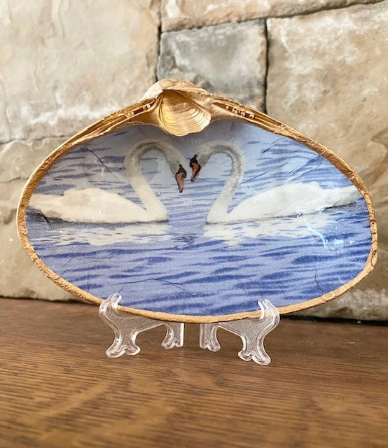 Clam Shell Dish with Swan Lake