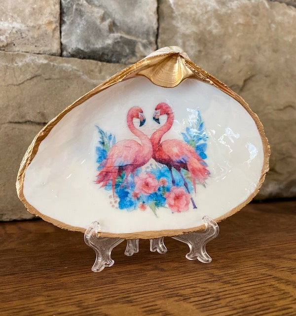 Clam Shell Dish with Flamingoes