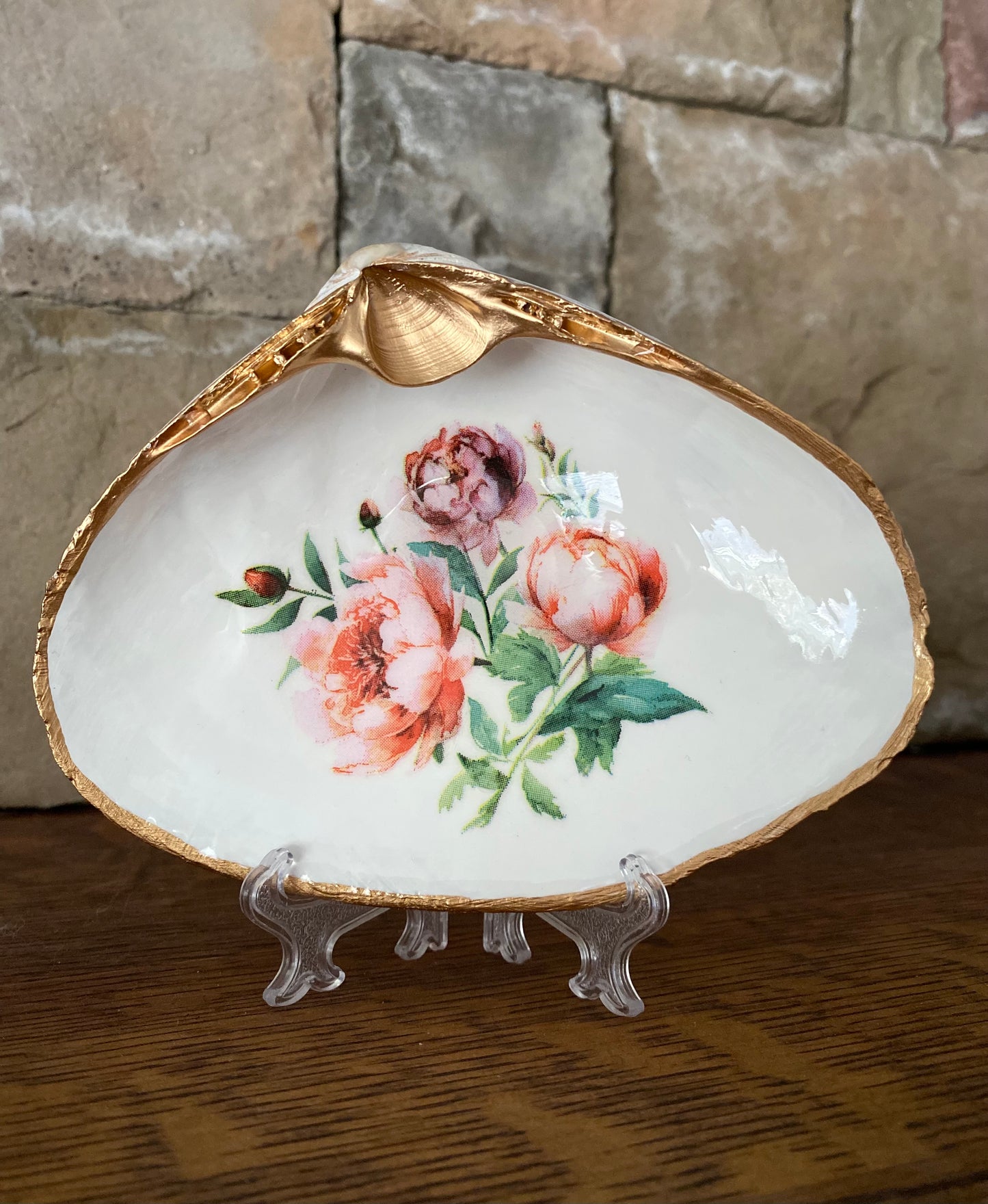 Clam Shell Dish with Peony Flowers