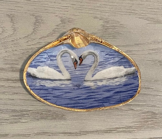 Clam Shell Dish with Swan Lake