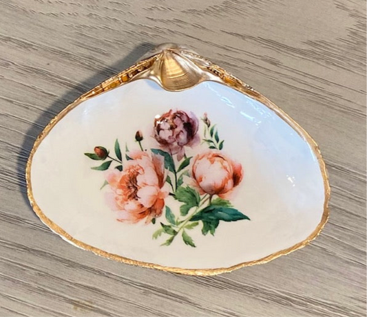 Clam Shell Dish with Peony Flowers