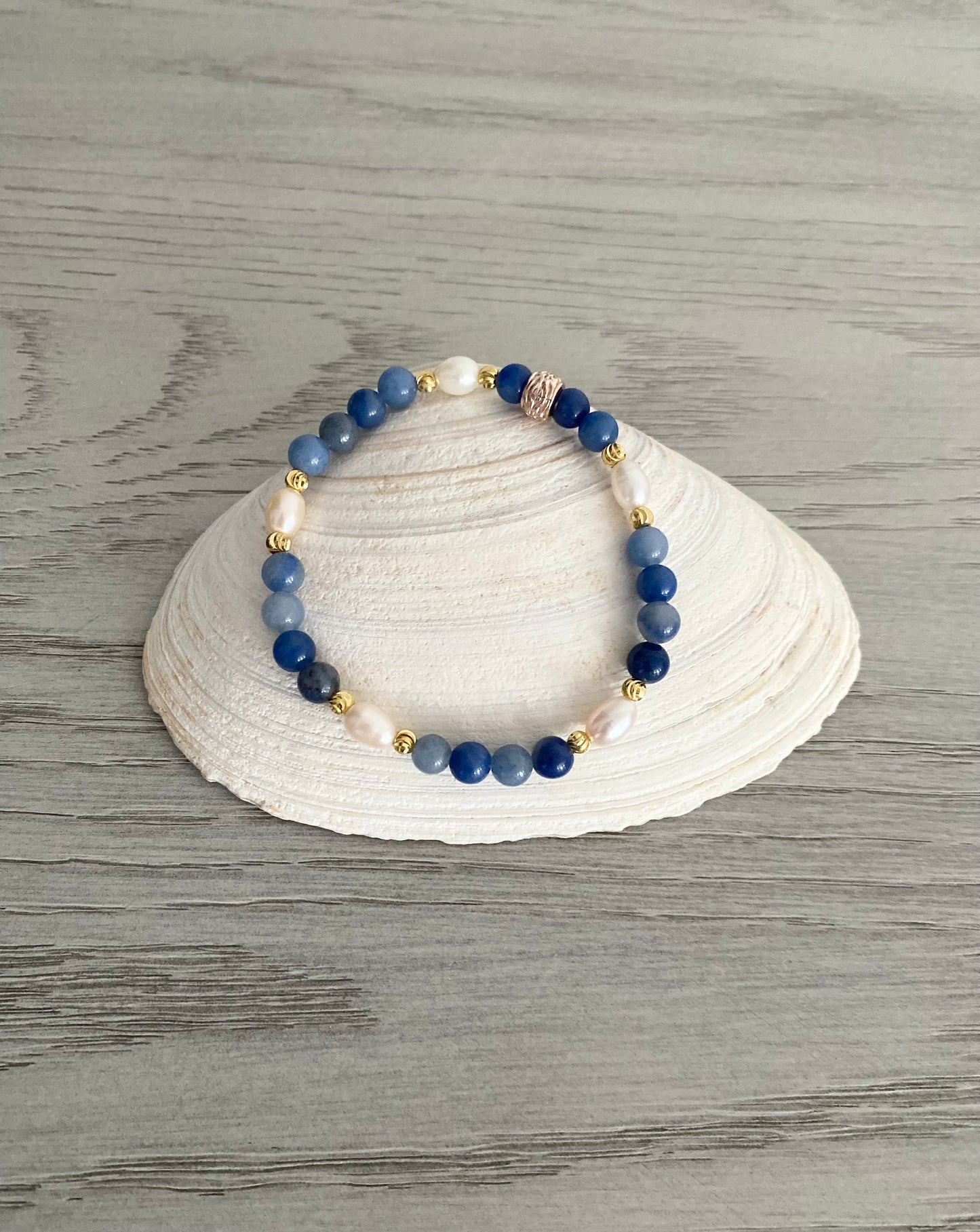 Blue Aventurine and Pearl Bracelet