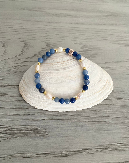 Blue Aventurine and Pearl Bracelet