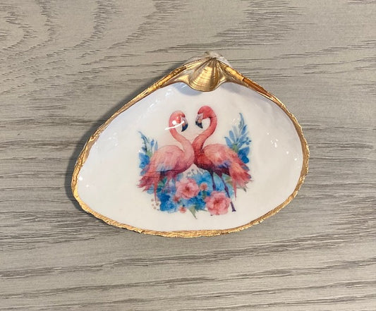 Clam Shell Dish with Flamingoes
